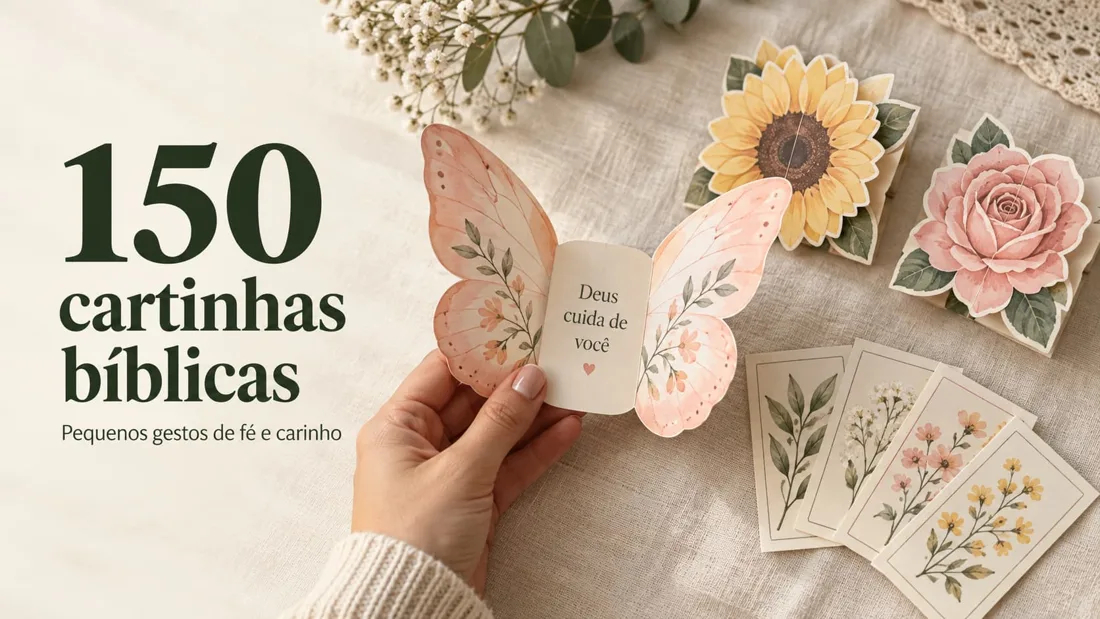 150 cartinhas bíblicas: cartinha de borboleta aberta com a frase Deus cuida de você